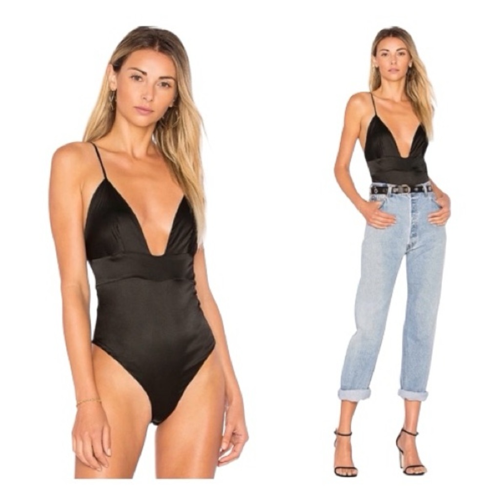 For Love & Lemons NWT Skivvies Scorpio
Black Satin Bodysuit Thong Size S